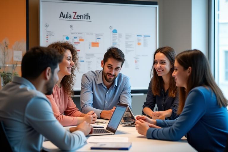 Equipo de Aula Zenith colaborando en una reunión estratégica