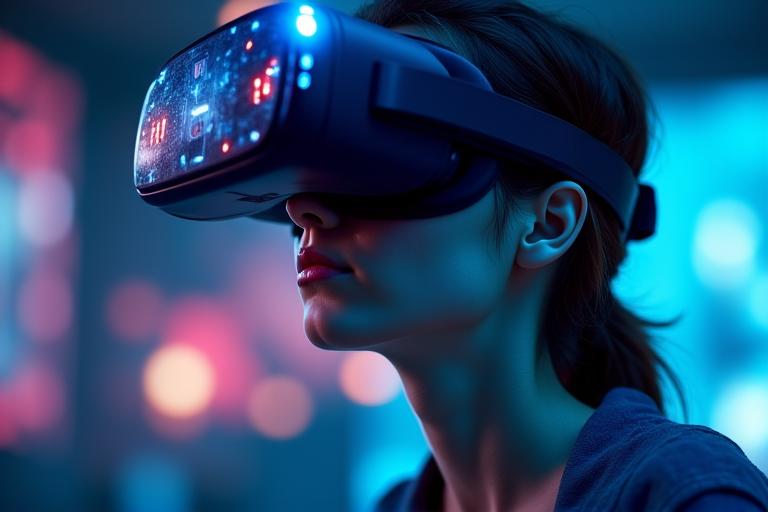 Estudiante utilizando gafas de realidad virtual para una simulación de formación